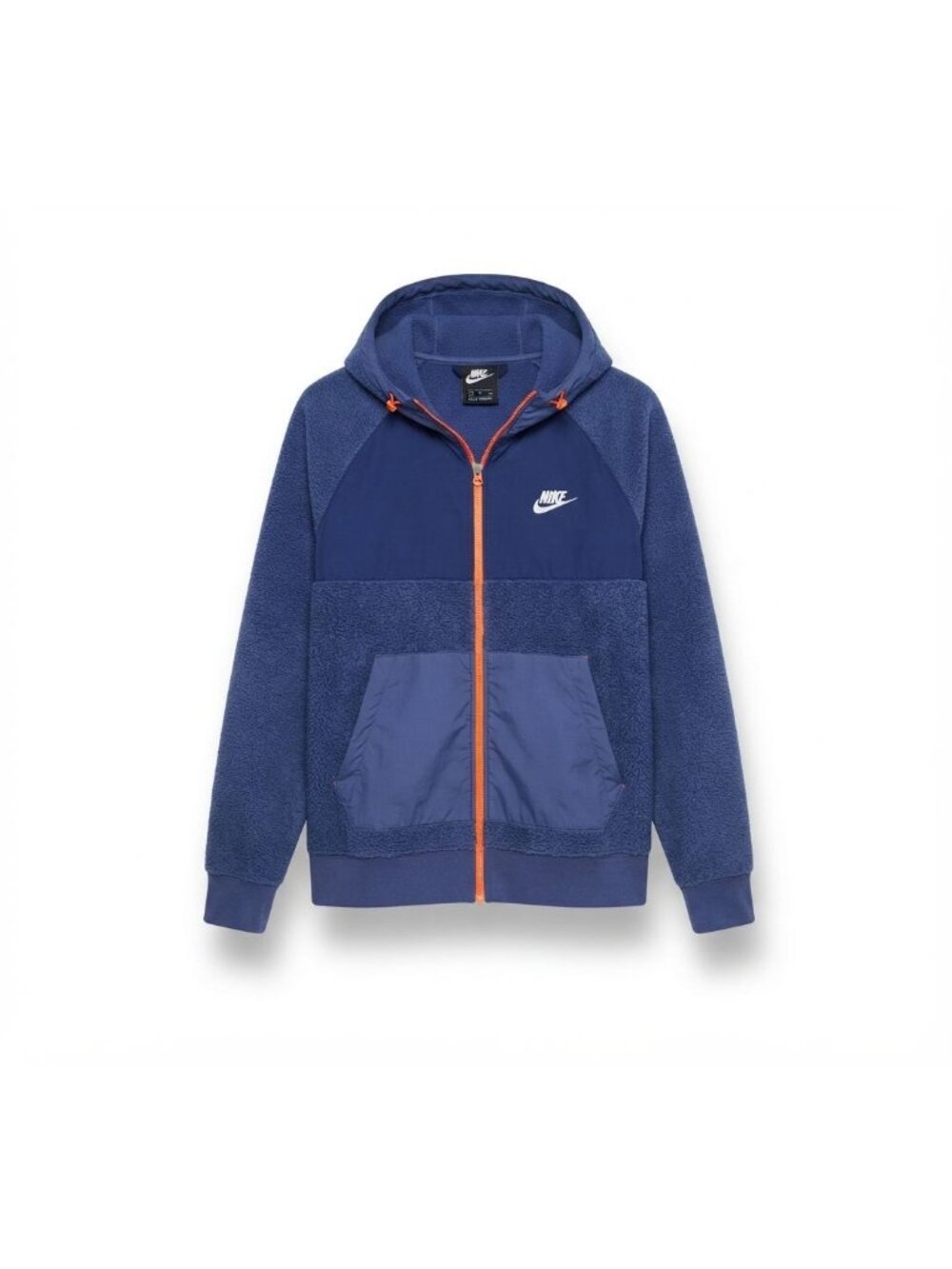 Men's Nike Blue Orange Full Zip Fleece Hoodie Athletic Sweatshirt Jacket Size L